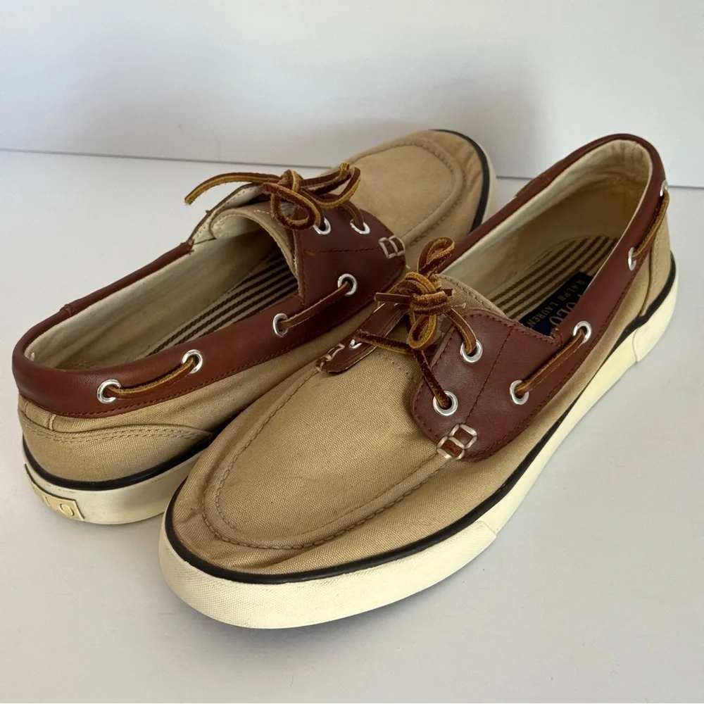 Polo Ralph Lauren Rylander Boat Leather Canvas Shoes | Size 9D
